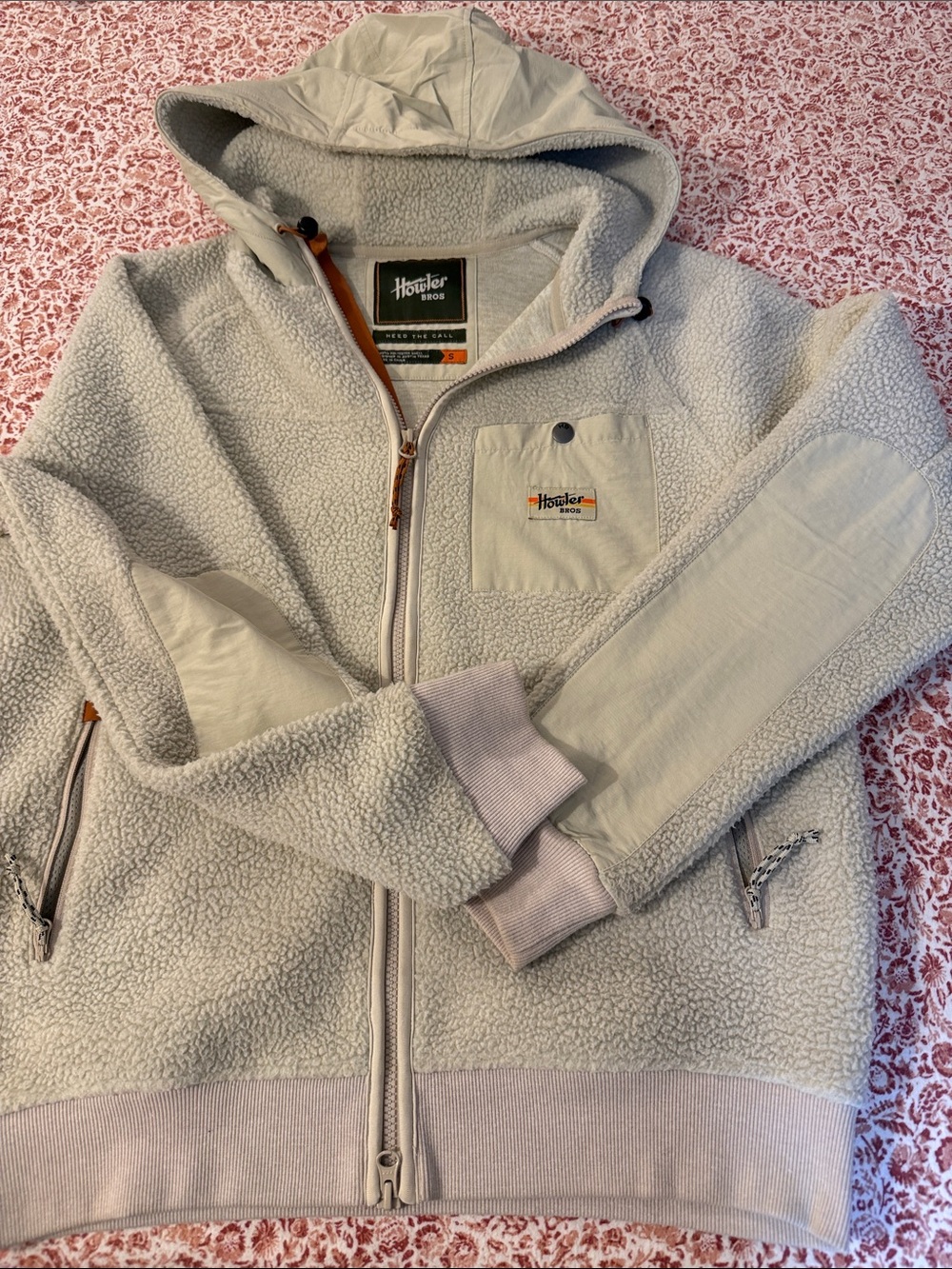 Howler Brothers Cream Sherpa Hoodie with Orange Trim